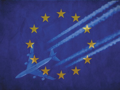 Flugzeug und EU-Flagge