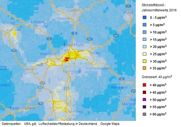 Karte NO2-Werte UBA