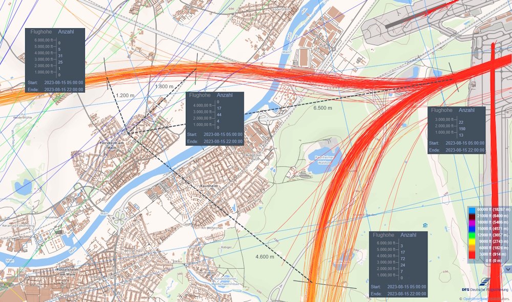 Grafik: Flugrouten und -höhen